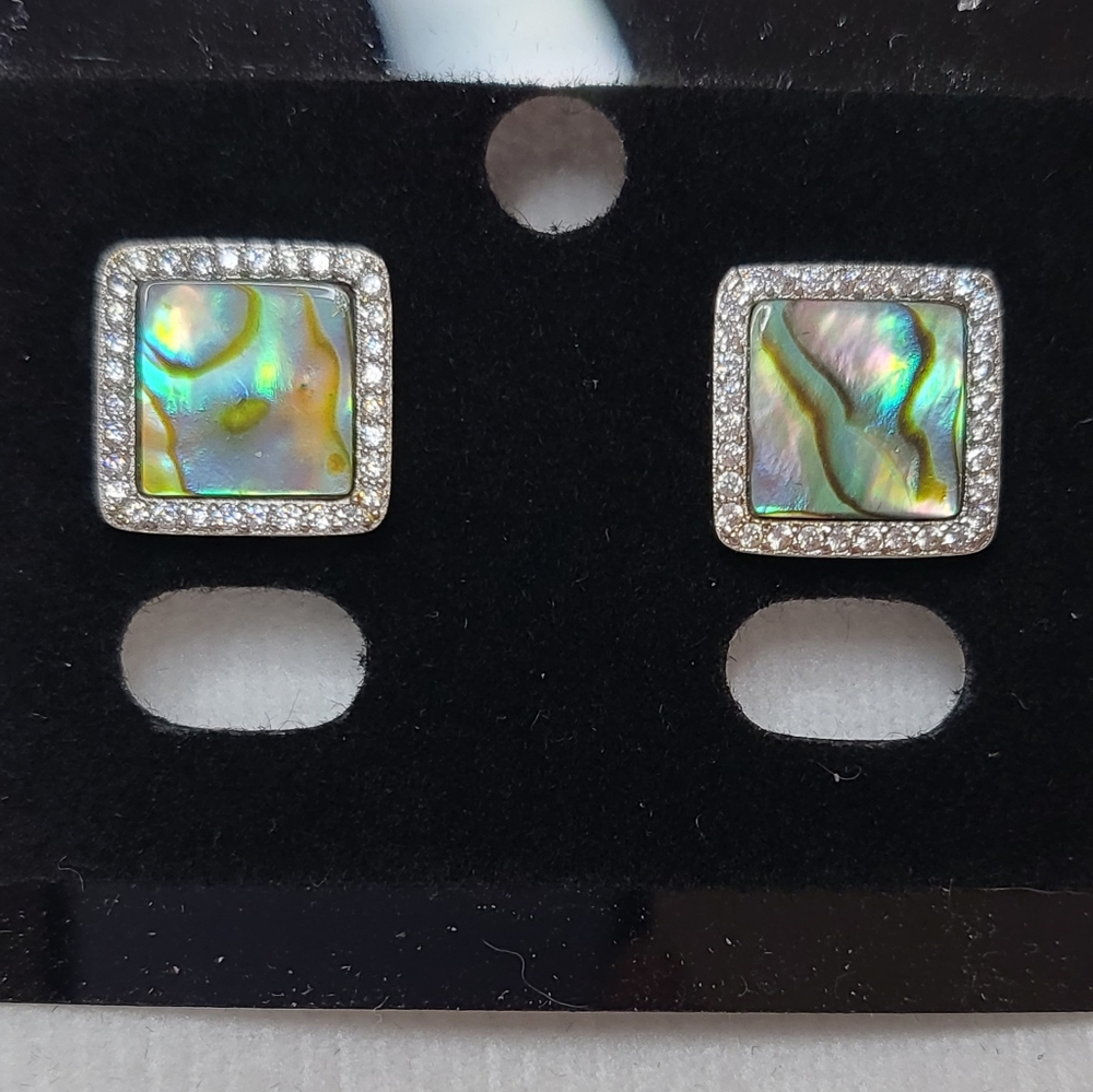 Abalone Shell CZ Sterling Silver earrings - Picture 2 of 5